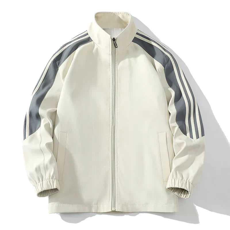 Sporty men's apparel, a grey jogger set with a lightweight zipper jacket for athletic wear