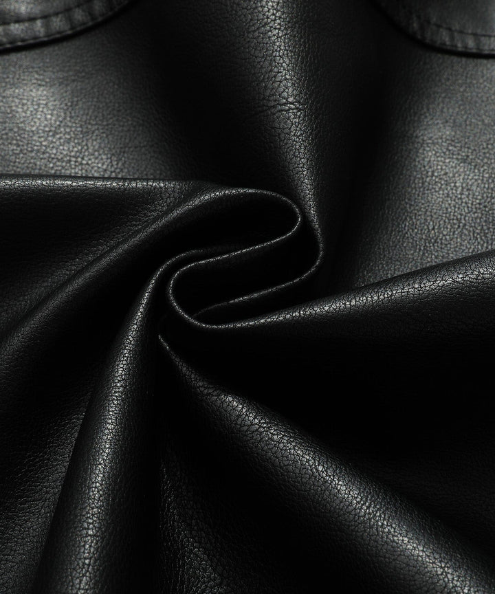 Stylish men's versatile bomber jacket, black PU leather, with a removable hood, front zipper closure.