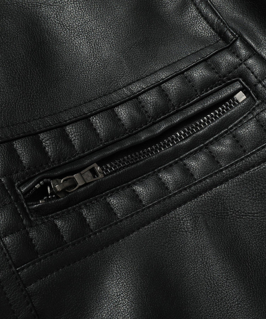 Side profile of men's bomber jacket, dark green PU leather, demonstrating fit and detachable hood.