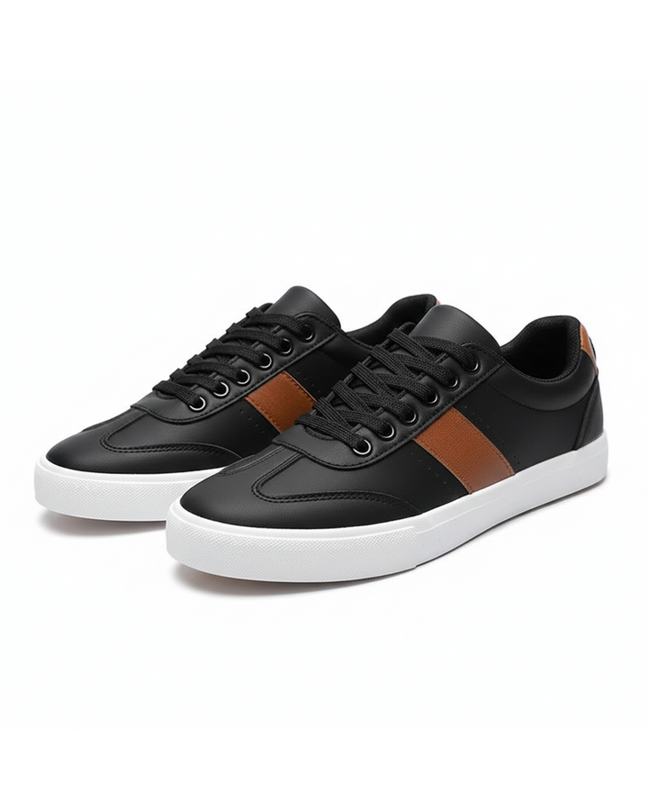 Men's black casual sneakers with matte finish, perfect for everyday wear and comfort