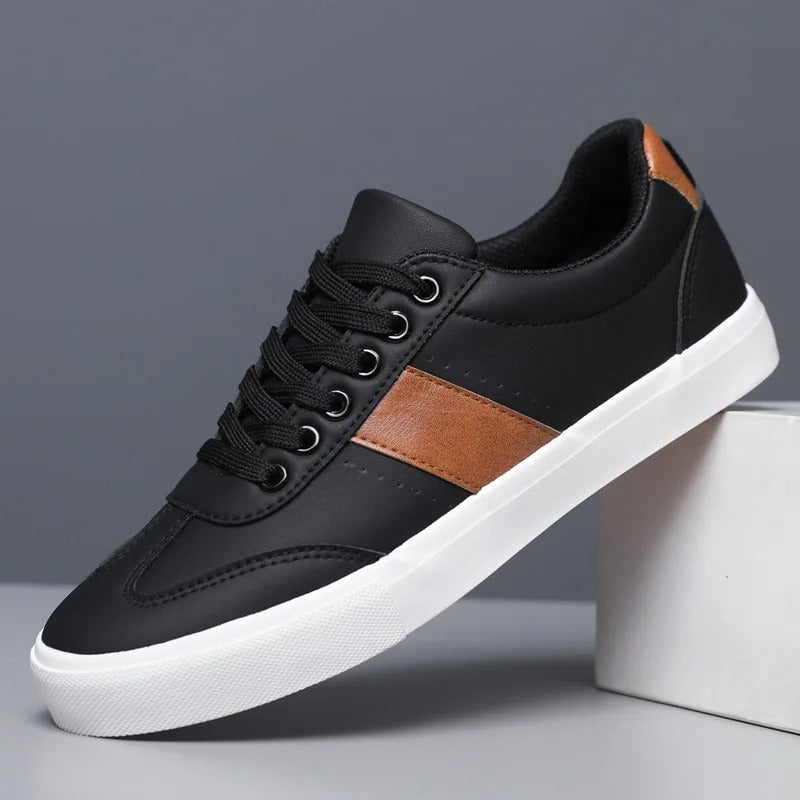 Pair of men's white everyday casual sneakers featuring suede accents, comfortable design