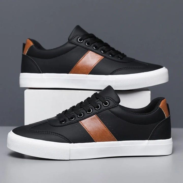 Comfortable men's black matte finish casual sneakers, ideal for daily use
