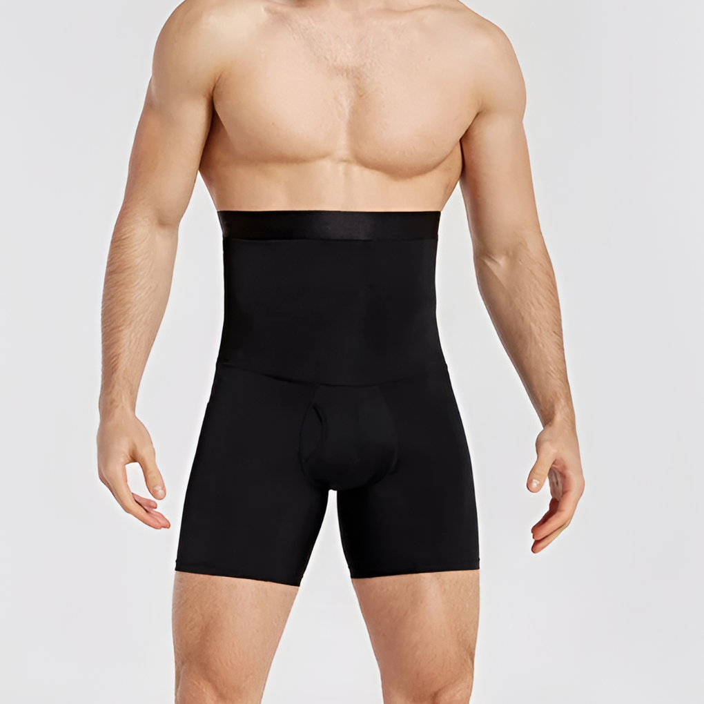 New men's training compression pants designed for thigh & waist support, boosting sports performance.