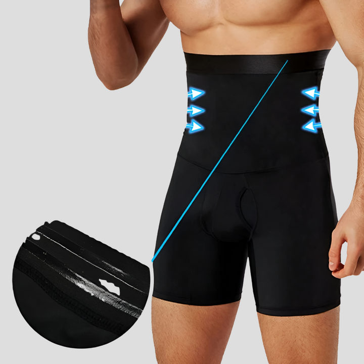 Men's workout compression pants for comprehensive thigh & waist support, enhancing active recovery.