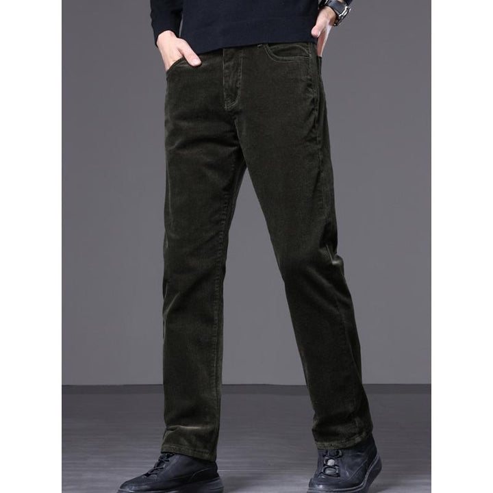 Comfortable men's black corduroy tailored trousers, a key piece for any modern male wardrobe.