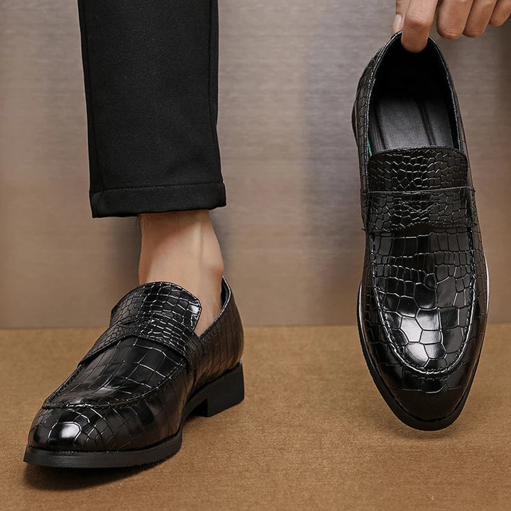 Men's sleek crocodile embossed leather loafers, combining elegance and easy wear