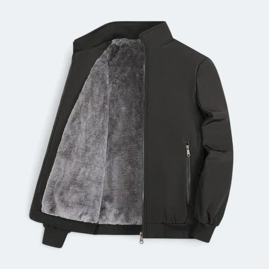 Front view of a men's winter comfort jacket, designed for warmth, windproof protection, and casual outdoor style.