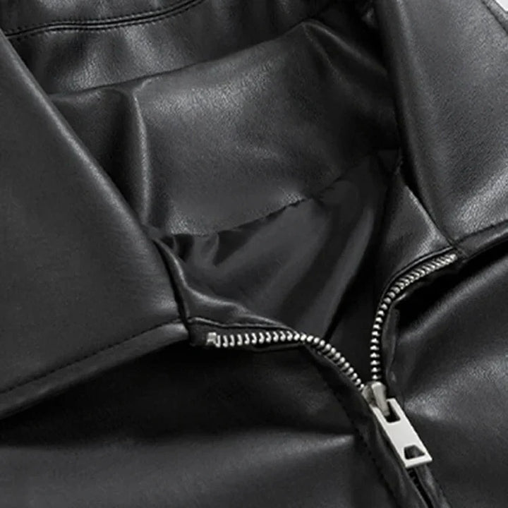 Men's black faux leather bomber jacket, front view, for casual outerwear fashion