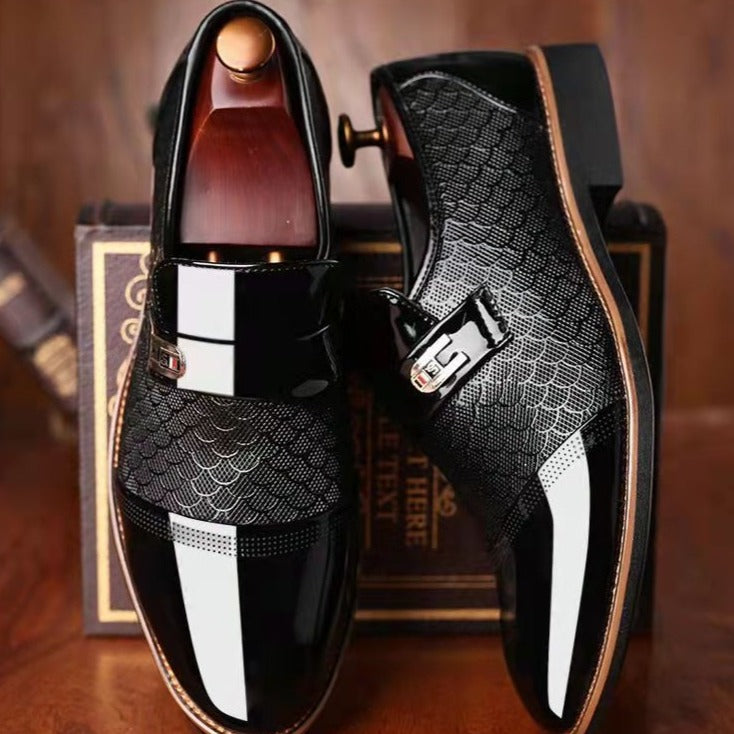 Men's black genuine leather dress shoes, perfect for formal occasions & office wear, classic style