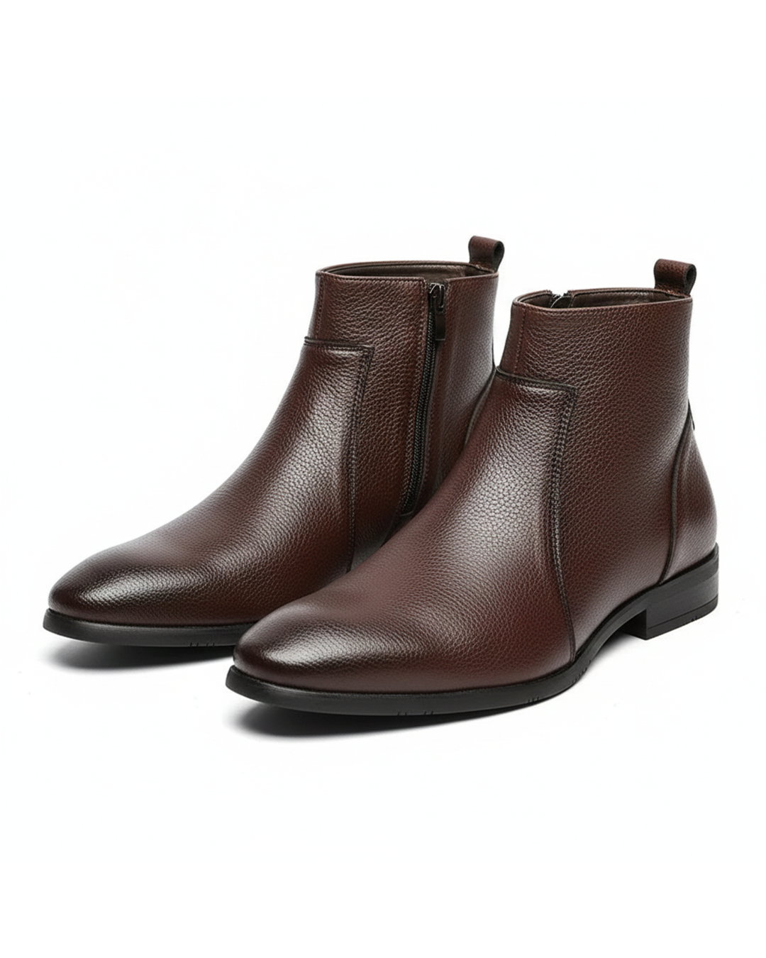 Men's black leather ankle boots with side zipper, pointed toe - perfect for formal or casual wear