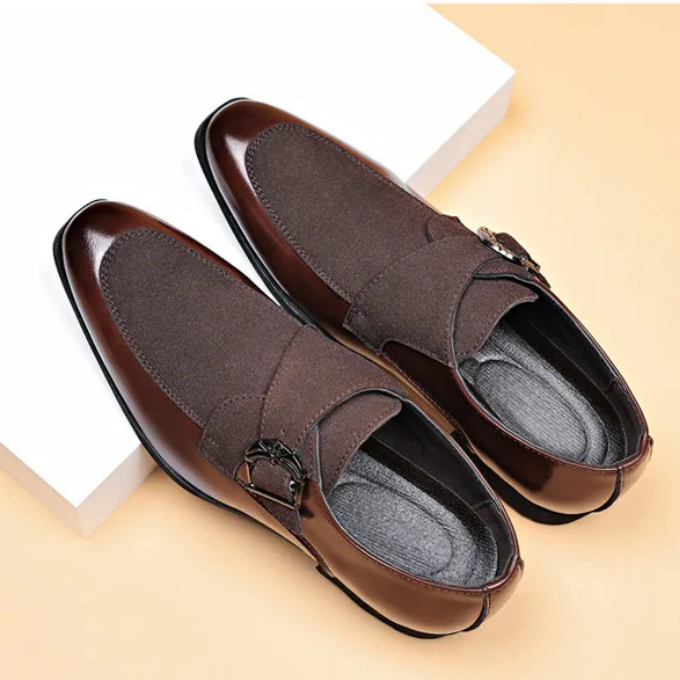 Men's formal black leather & suede loafers, offering both comfort and luxury as slip-on shoes.