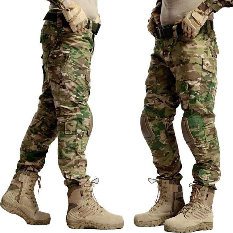 Slim fit men's tactical cargo pants in olive green, perfect for outdoor activities & combat