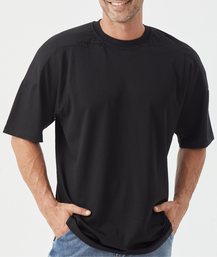 Men's Padded Shoulder Muscle Tee in olive green, a versatile garment for men's fashion.