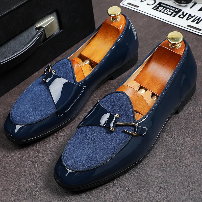 Men's black patent leather loafers, formal slip-on dress shoes for luxury fashion