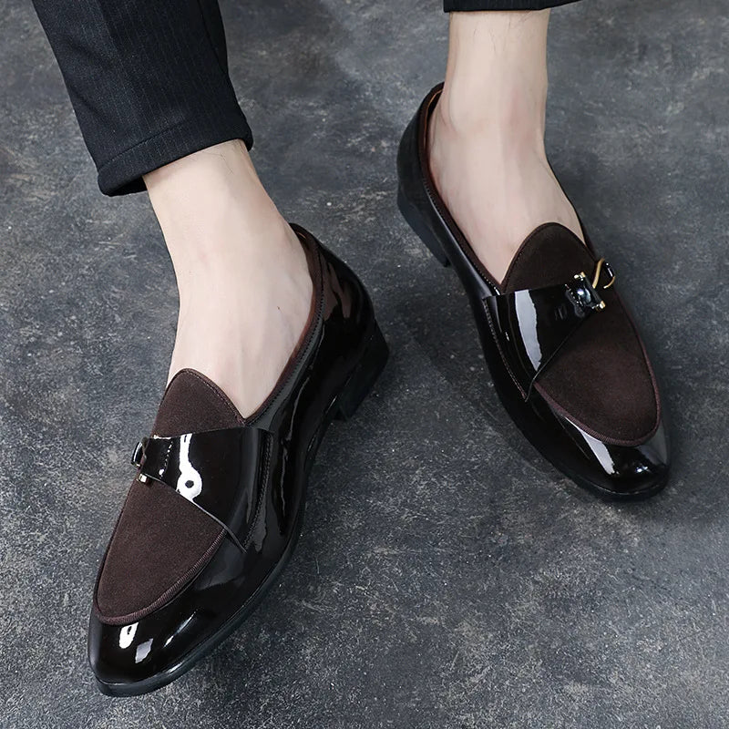 Stylish men's slip-on loafers in patent leather, perfect for dressy occasions and comfort