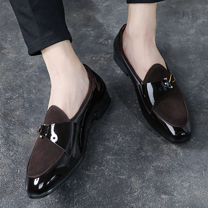 Stylish men's slip-on loafers in patent leather, perfect for dressy occasions and comfort