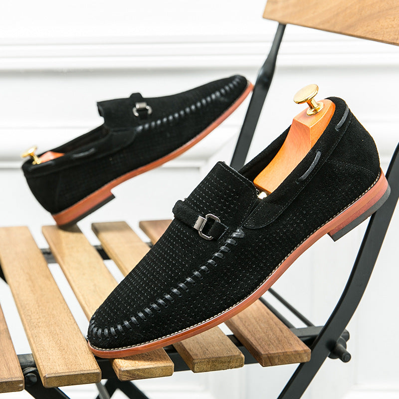 Smart casual men's shoes: sleek perforated leather loafers with a modern buckle