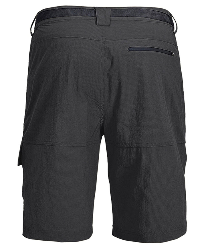 Athletic men's shorts on a hanger, ready for sports, made from durable nylon spandex