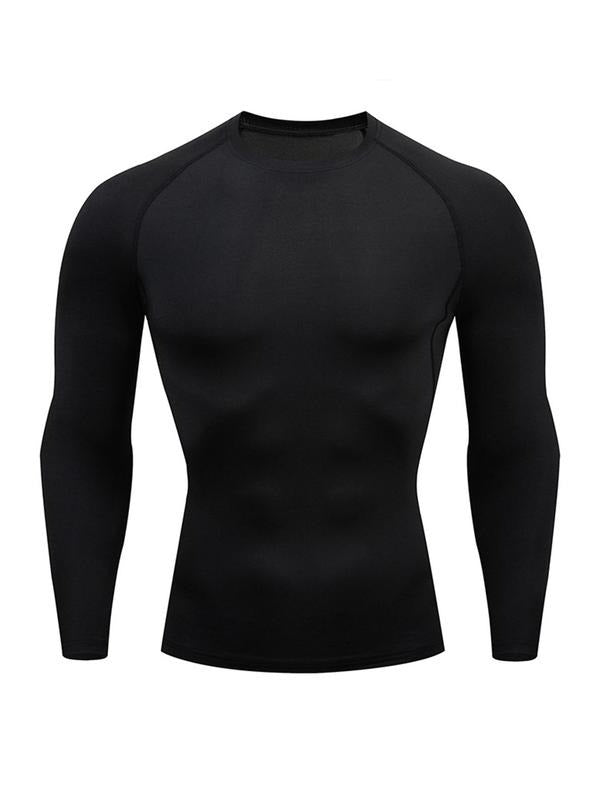 Men's black performance fitted long sleeve top, athletic wear with stretch fabric for active men