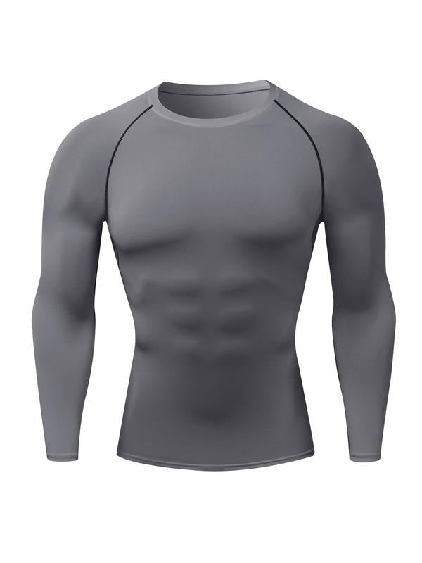 Athletic men's long sleeve top, dark grey, seamless design, perfect for running or gym workouts