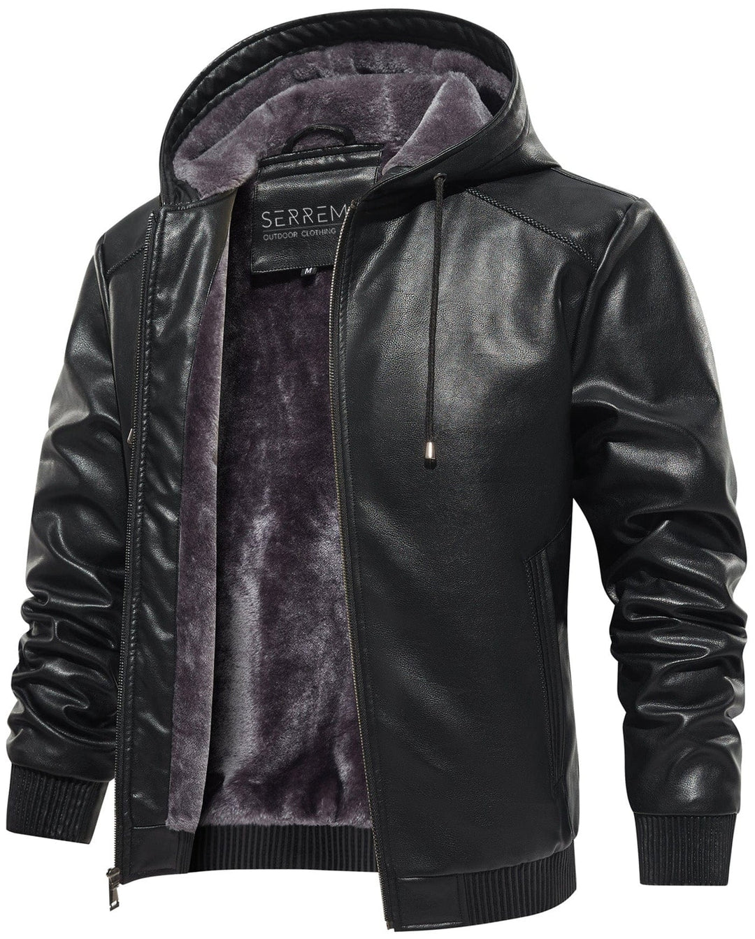 Men's black plaid faux leather jacket, rugged winter outerwear for casual wear