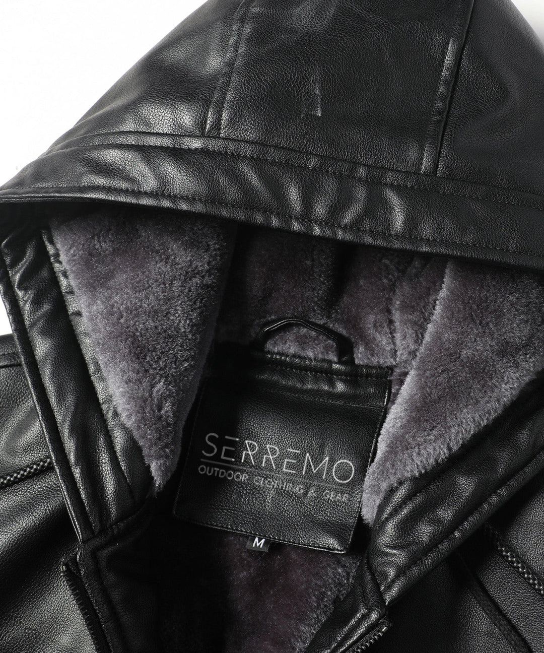 Side profile of a rugged men's black plaid faux leather jacket, great for outerwear