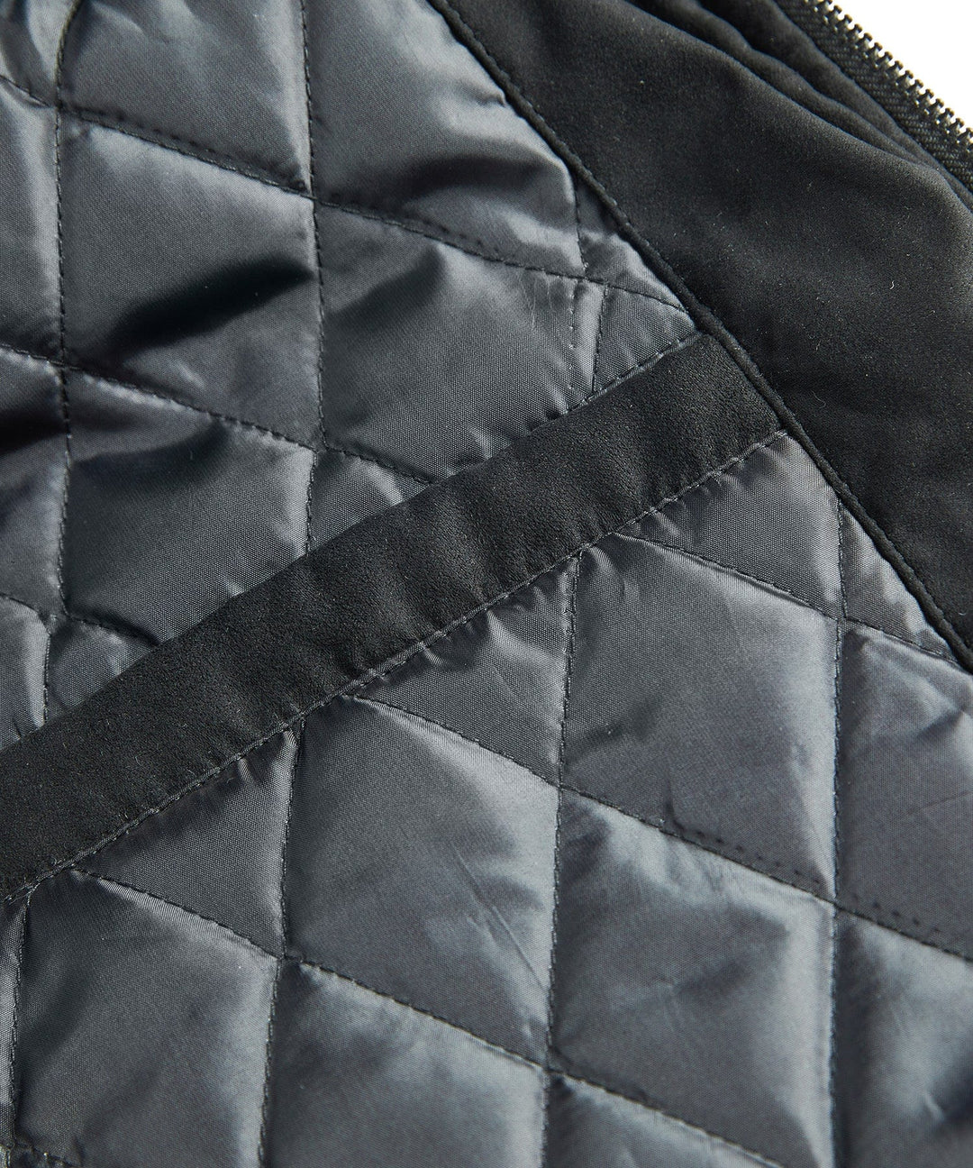 Fashionable men's winter jacket: black quilted bomber with a soft, inviting sherpa collar.