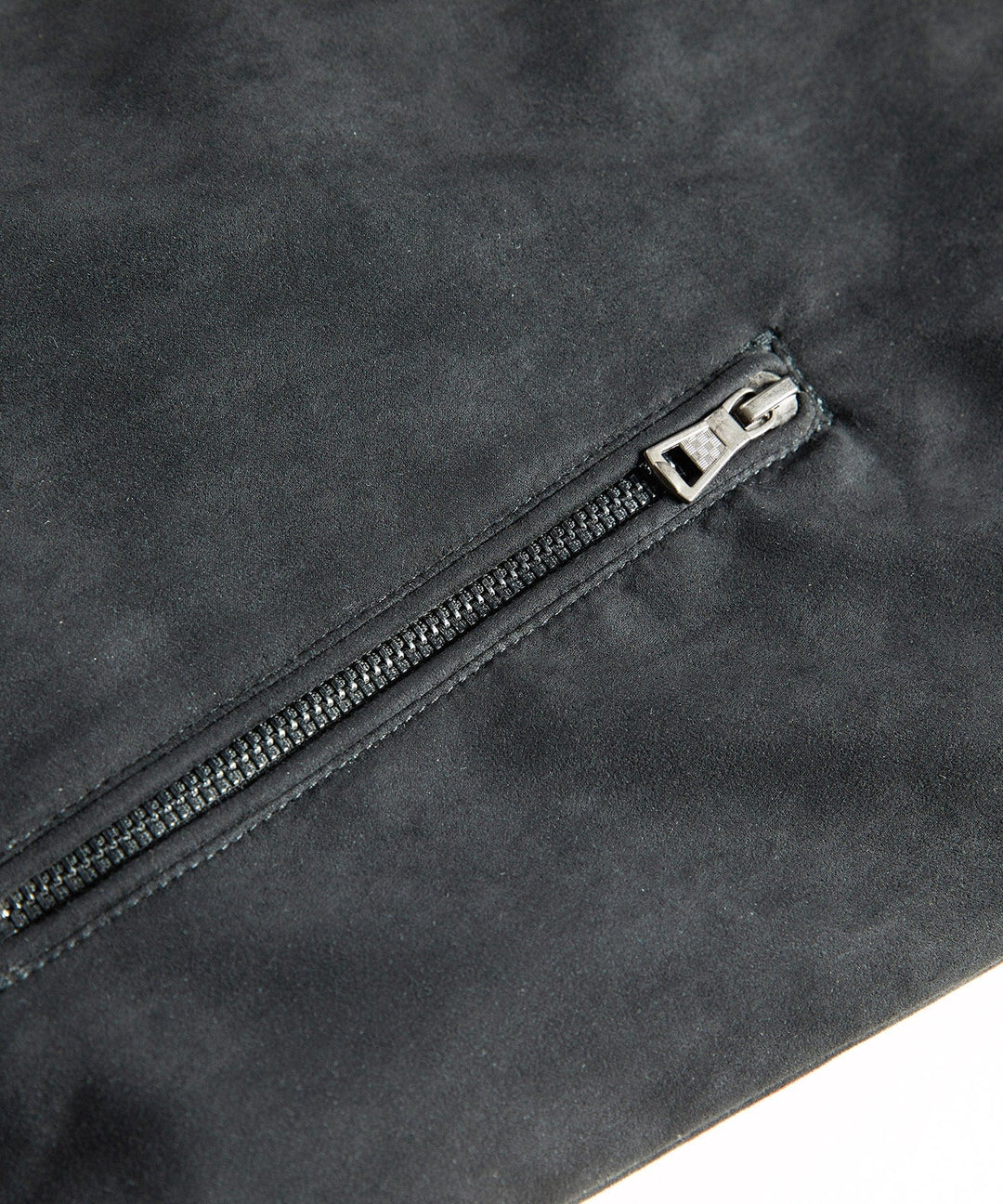 Close-up of the sherpa collar on a men's quilted bomber jacket, emphasizing its texture and warmth.