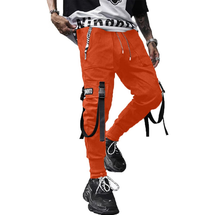 Men's multi-pocket techwear joggers, offering tactical utility and a modern urban streetwear aesthetic.