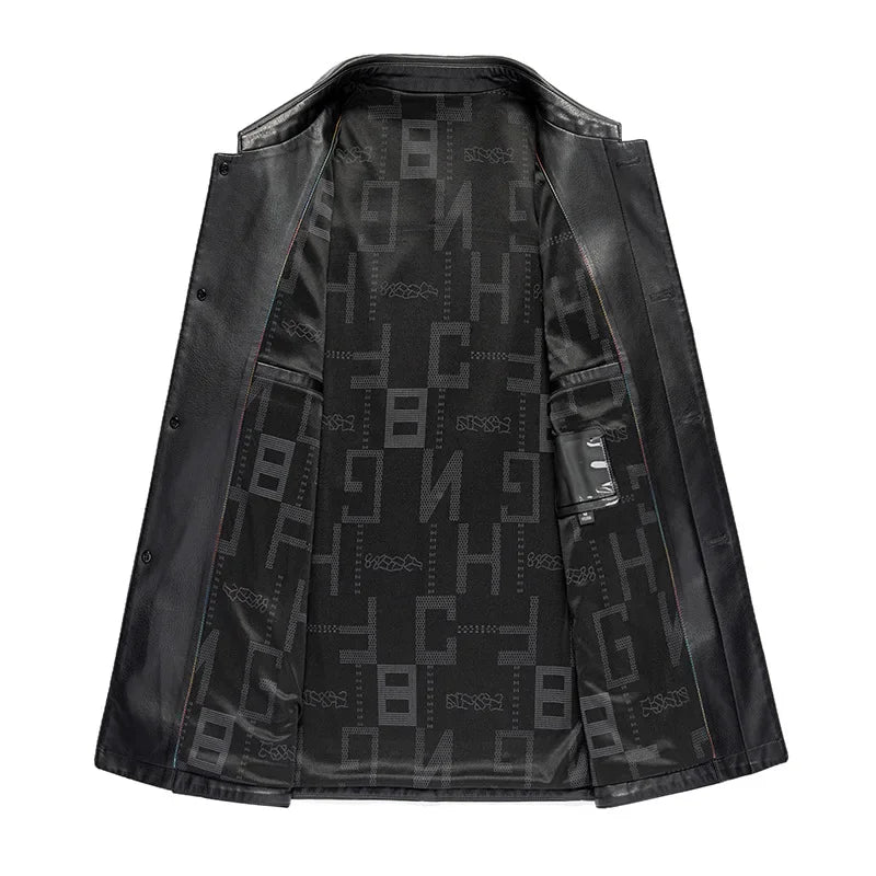 Detail of zipper and collar on a men's brown faux leather biker jacket, fashionable and rugged
