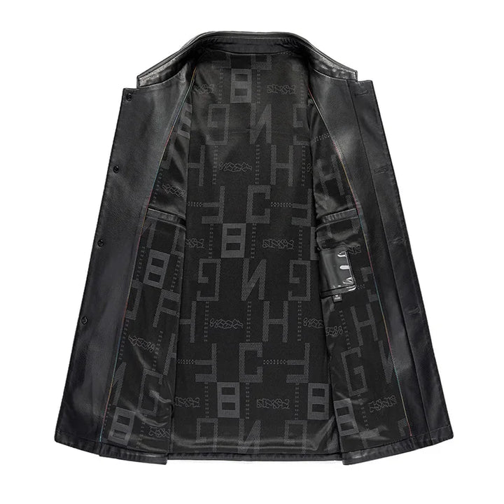 Detail of zipper and collar on a men's brown faux leather biker jacket, fashionable and rugged