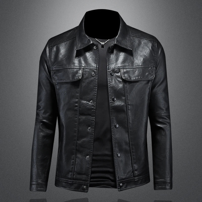 Casual men's vegan leather jacket, Napoli style, with front zipper closure and ribbed cuffs