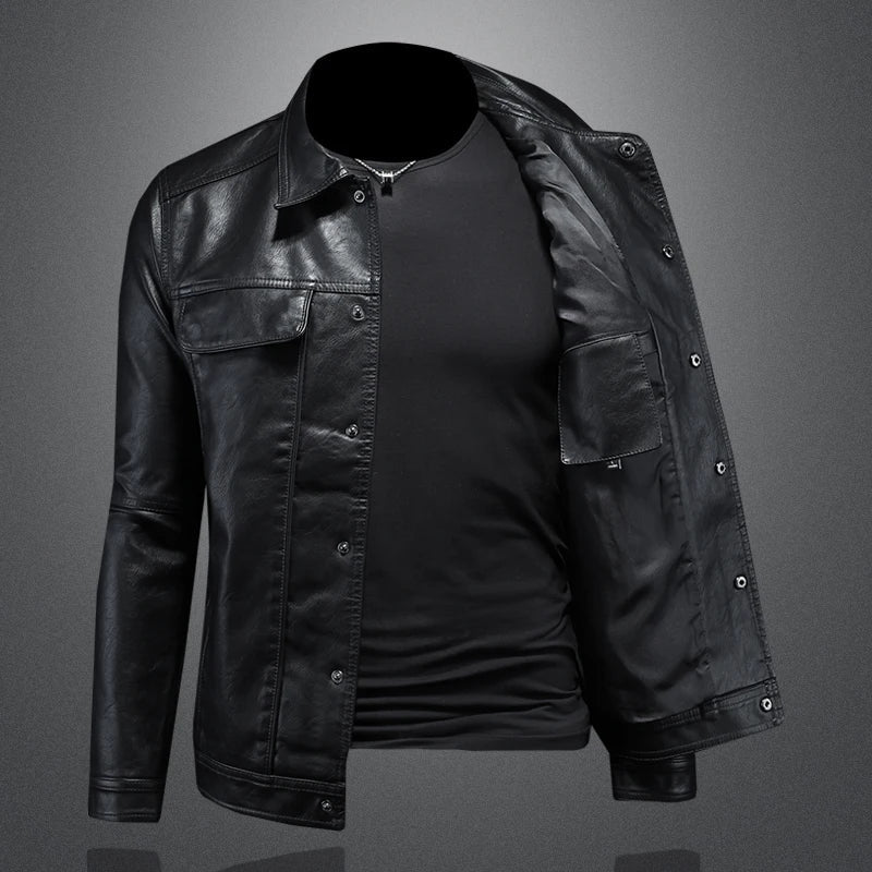 Durable men's outerwear: a black vegan leather Napoli jacket, ideal for a smart-casual look