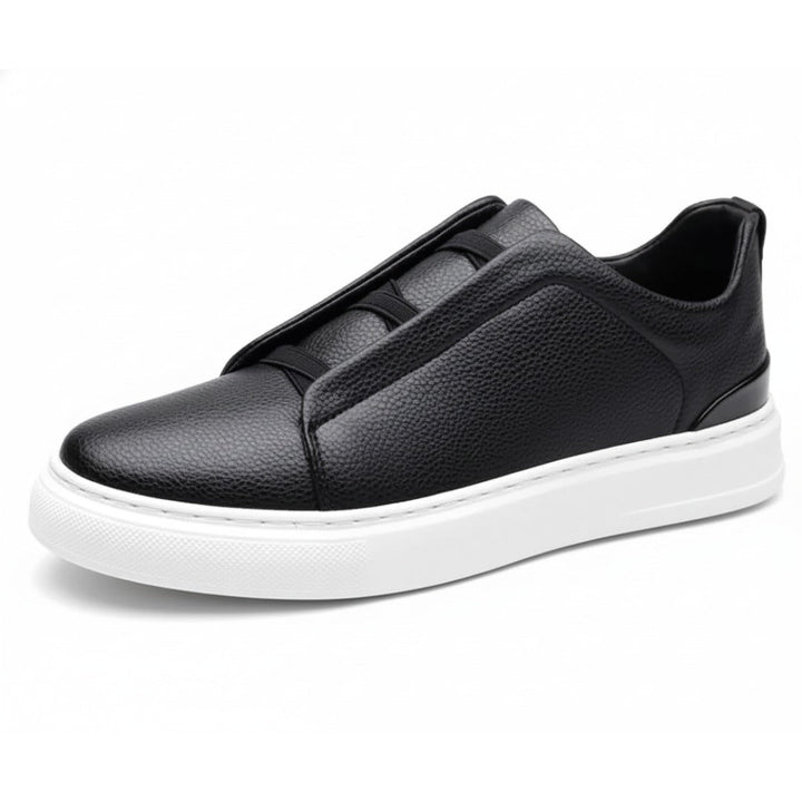 Classic black leather men's slip-on loafers, Capri Comfort style, perfect for dress or casual footwear.