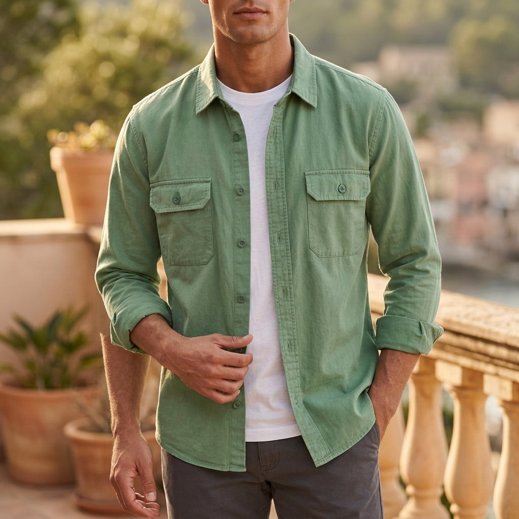 Men's Carver overshirt, a stylish and versatile layering essential for casual wear. Button-up men's top.