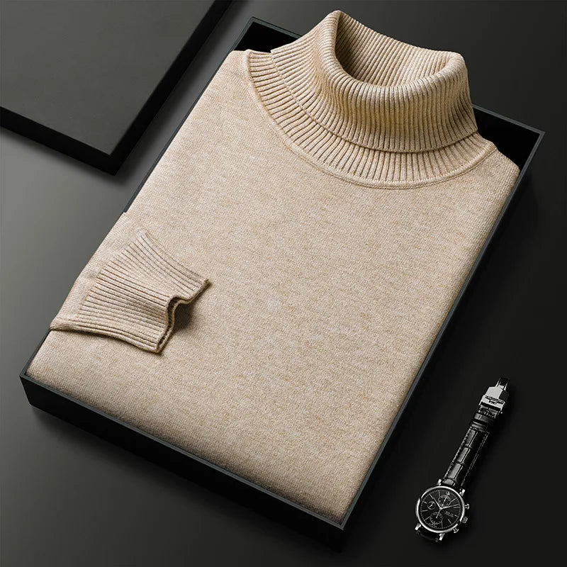 Men's cashmere blend turtleneck sweater in classic fit, perfect for winter knitwear and elegant casual style.