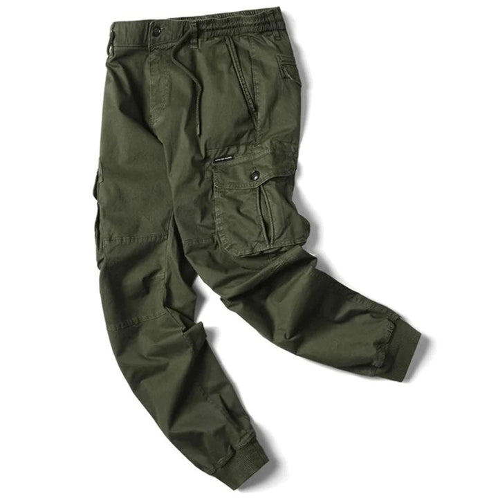 Back view of men's athletic jogger pants, emphasizing the comfort and style.