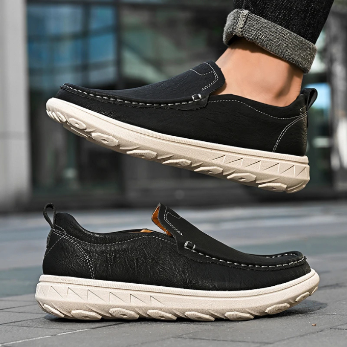 Men's comfortable blue slip-on loafers, perfect for relaxed casual and smart casual outfits.