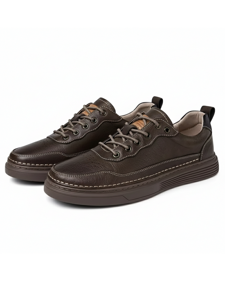 Men's casual brown leather sneakers, comfortable walking footwear