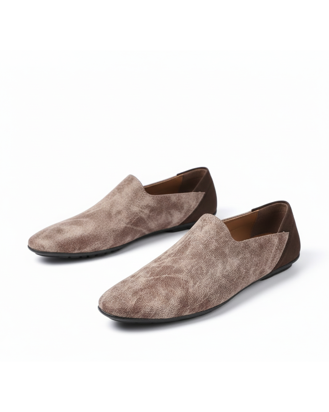 Men's casual brown slip-on loafers, comfortable microfiber everyday shoes