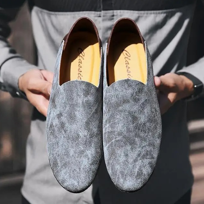 Men's casual microfiber slip-on loafers in grey, perfect for daily wear