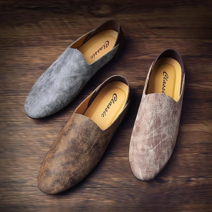 Men's casual slip-on loafers, sand-colored microfiber for ultimate comfort