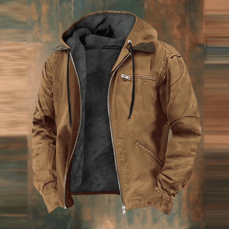 Men's casual fleece hooded jacket, full zip, in blue, perfect for cool spring and fall weather