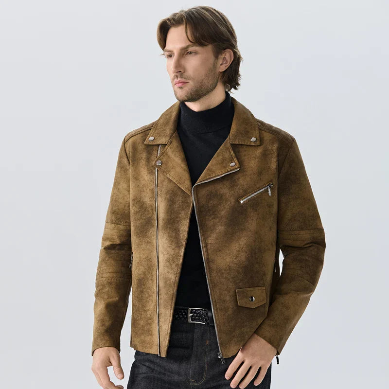 Men's casual full zip jacket in textured fabric, perfect lightweight outerwear for everyday wear.
