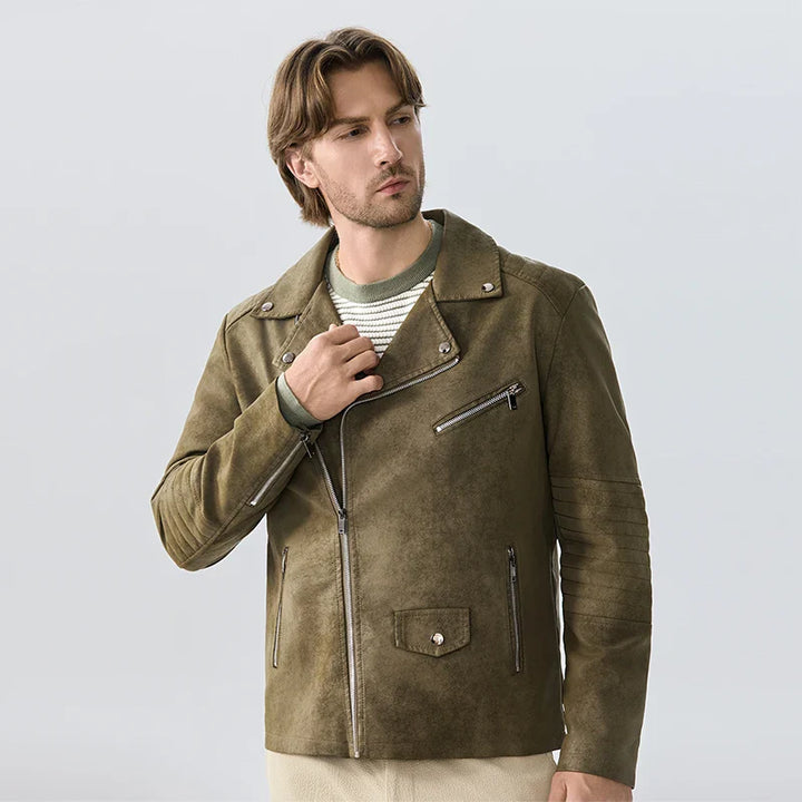 Front view of a men's full zip casual jacket with functional pockets, ideal for everyday style.