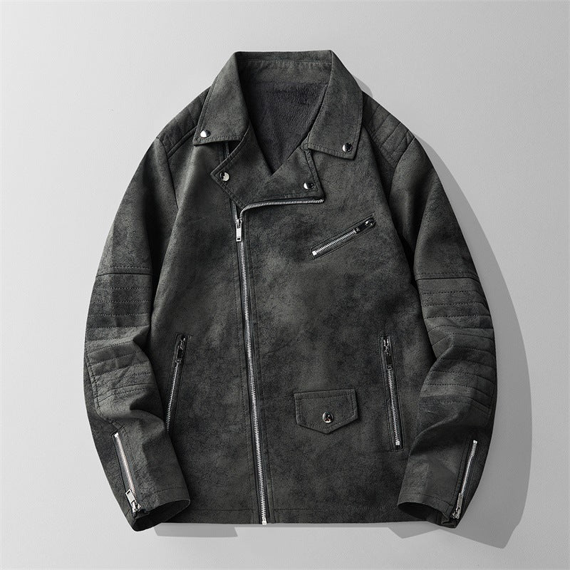 Detailed image of the full zip closure on a men's casual jacket, emphasizing durability.