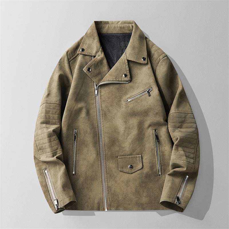 Side profile of a men's casual full zip outerwear, showcasing its fit and everyday versatility.