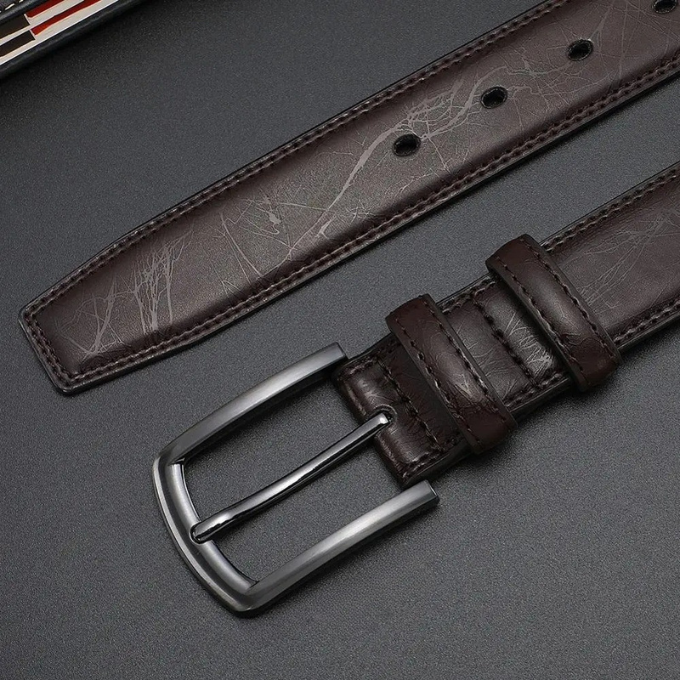Classic men's casual belt made from high-quality genuine leather, accented with a modern gunmetal buckle.