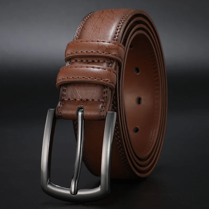 Premium genuine leather men's belt in a casual design, featuring an elegant gunmetal buckle.