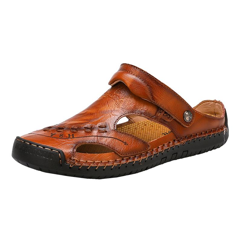 Men's casual genuine leather sandals, breathable design, ideal for summer comfort and style
